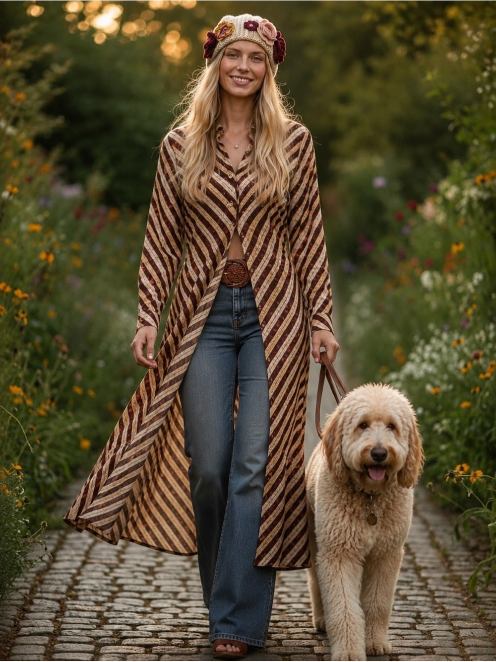 🦚 Jaded Gypsy L/XL Long Zebra-Stripe Maxi Shirt Dress - Brown/Black JG-48